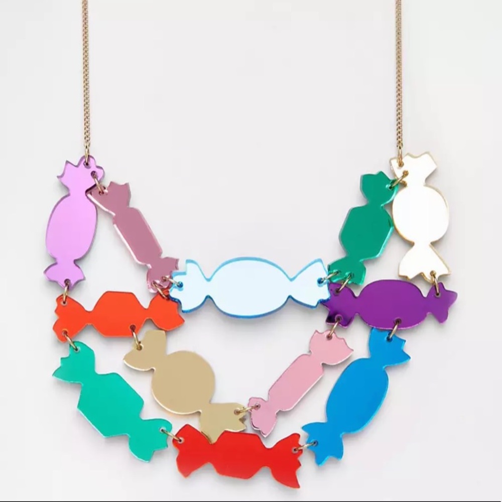 ⭐️NIB Tatty Devine Sweet Wrapper/Candy Rainbow Mirrored Bib Necklace⭐️